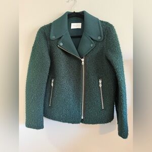 Sandro Teal Teddy Jacket with Zipper Detail